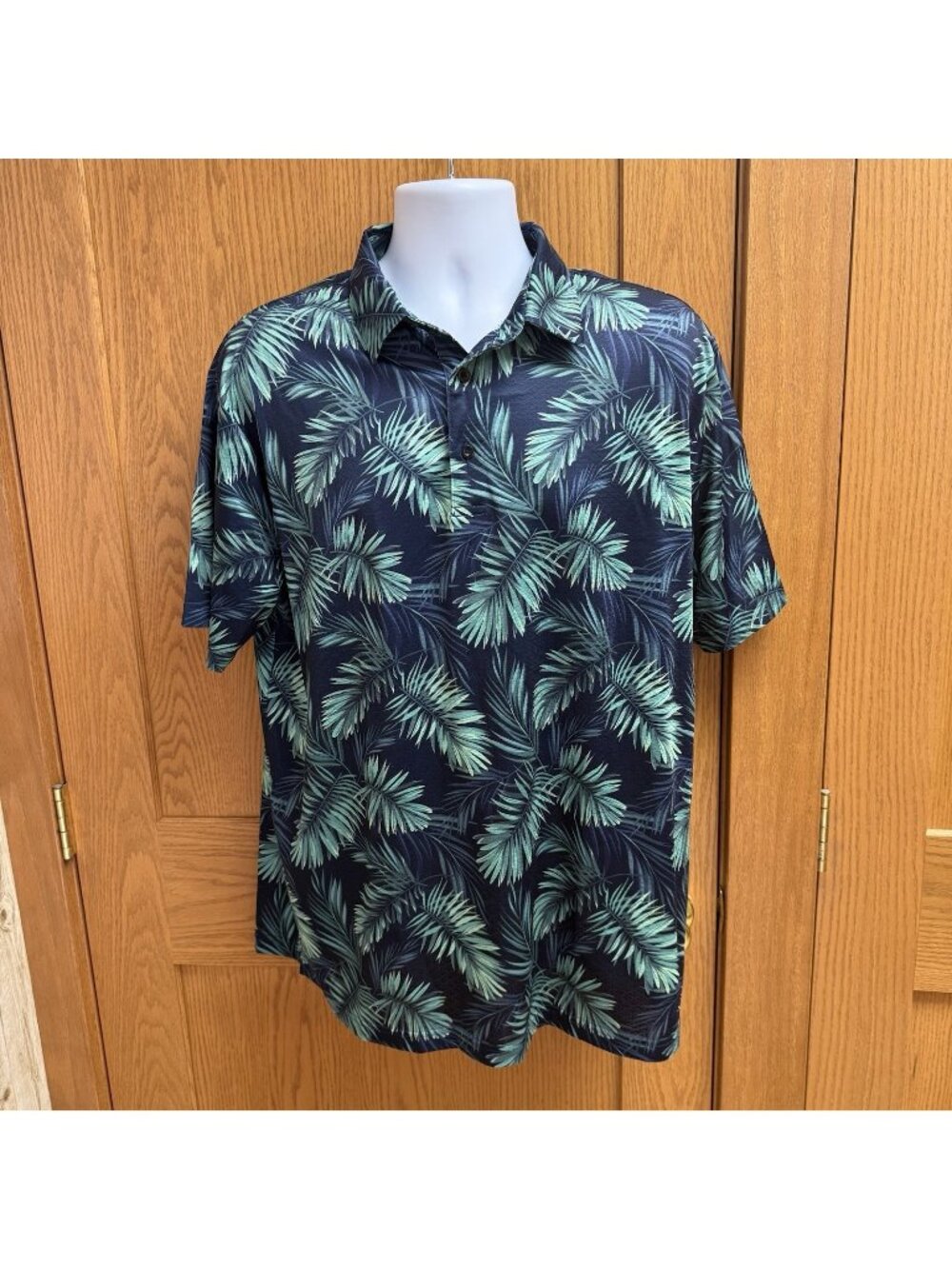 Men's Golf Gods Navy & Green Palm Leaf Print Performance Polo Shirt - XL